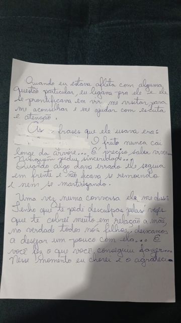 Carta manuscrita do depoimento de Andreia (irmã)
